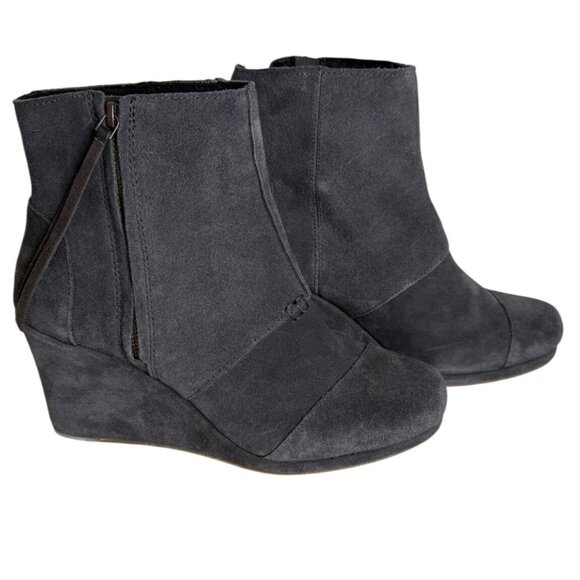 Toms Womens Gray Suede Wedge Booties Size 11 With Side Zipper Closure Winter - Picture 1 of 6